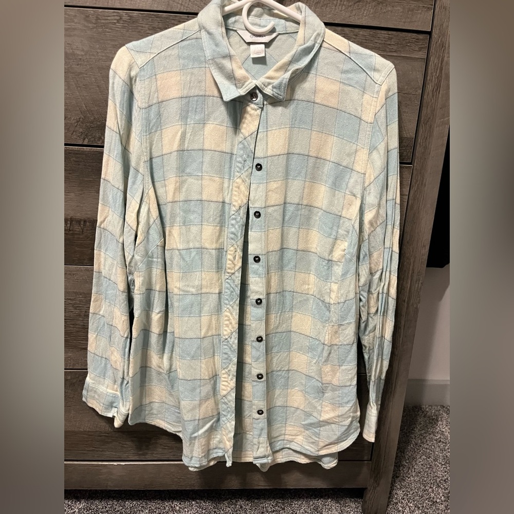 CJ Banks Light Blue Plaid Shirt